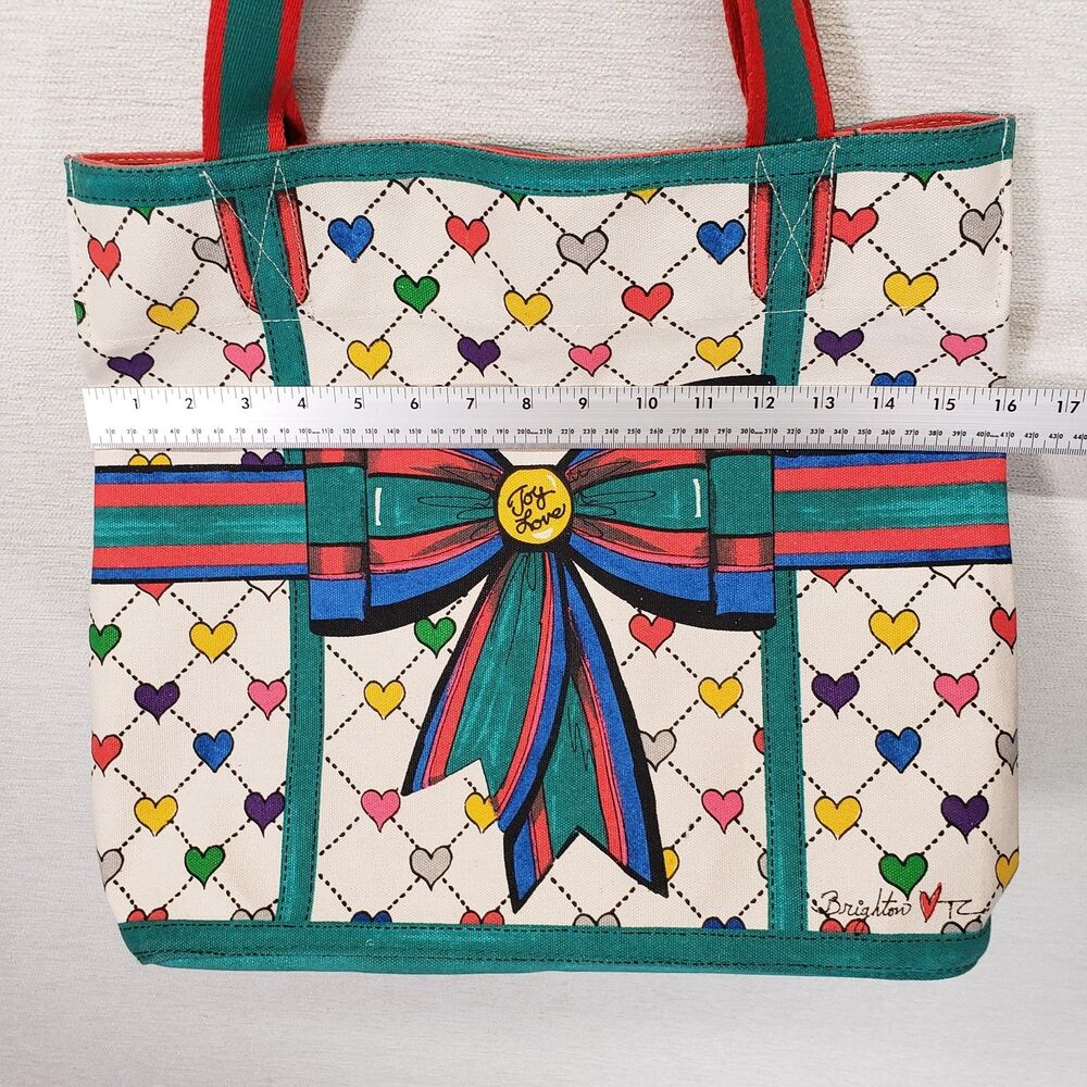 Brighton Tote Bag Colorful Heart Bow Graphic Print Large Canvas Shoulder Purse - Picture 16 of 16